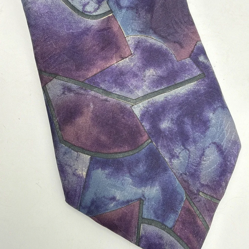 Oleg Cassini Tie Necktie Blue Purple Multicolor Mosaic‎ Pattern  55